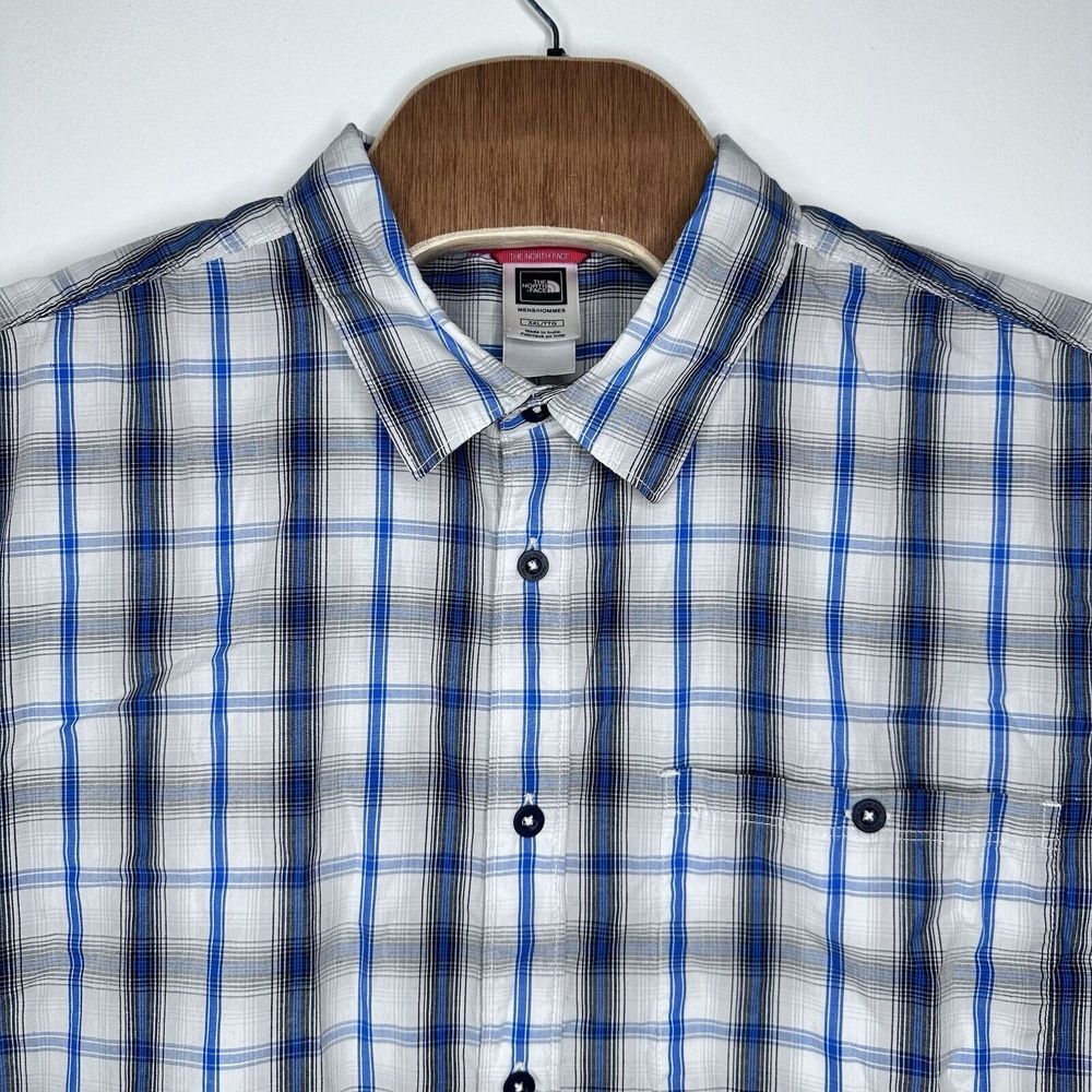 The North Face Men's Short Sleeve Blue Plaid Button Down Shirt XXL